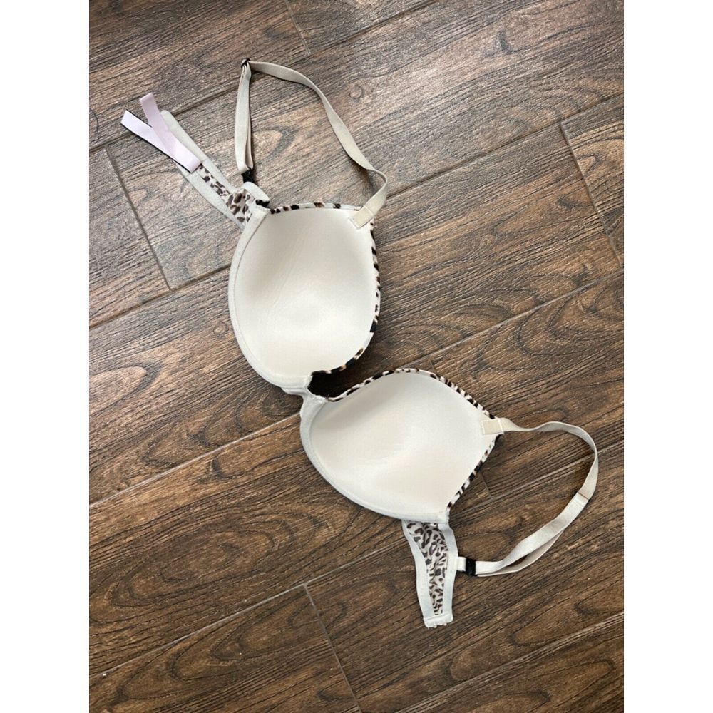 VICTORIA'S SECRET BEIGE LEOPARD CHEETAH PRINT SILKY LINED‎ DEMI BRA 32DD - Picture 8 of 11
